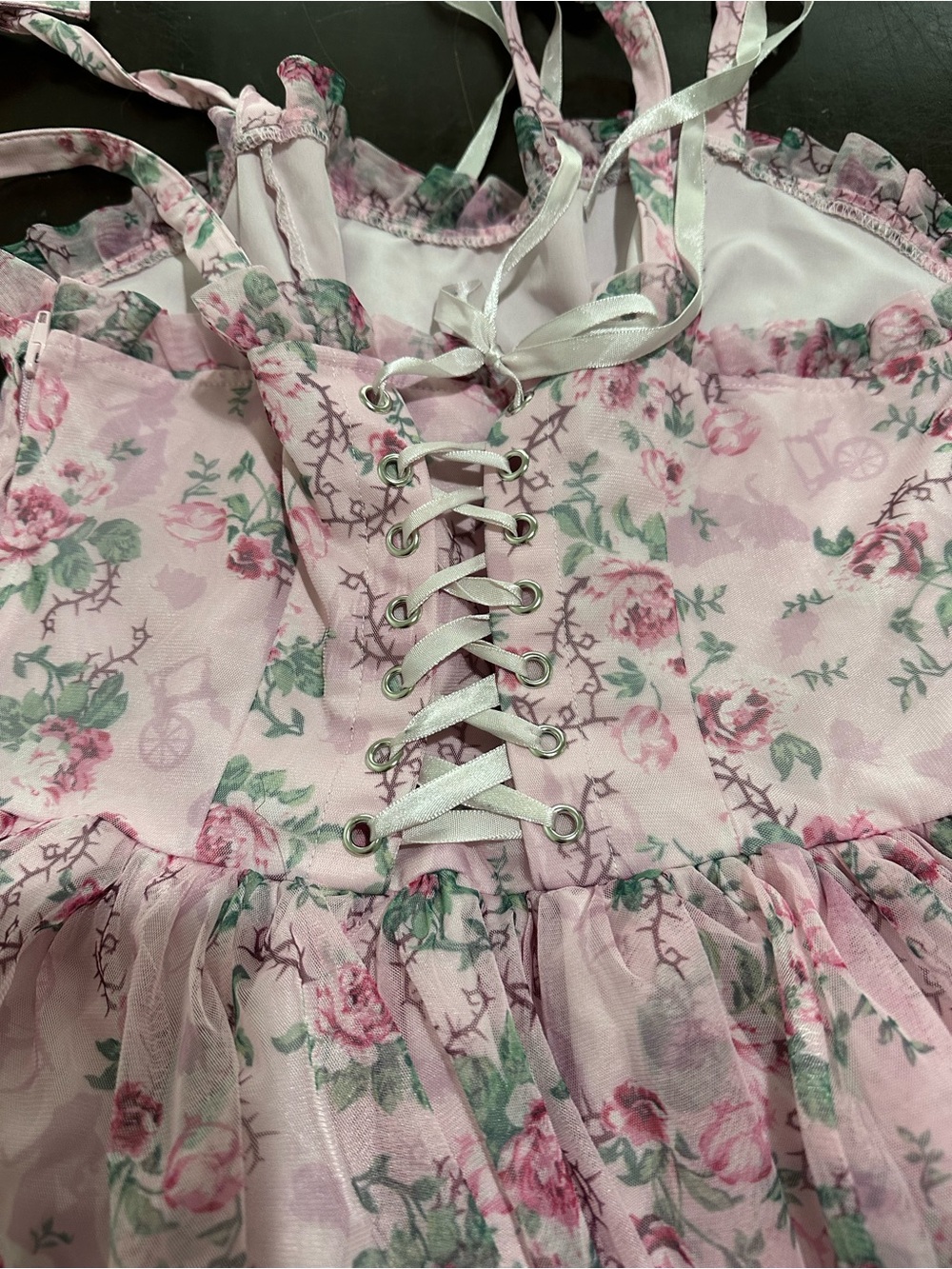 Disney Her Universe Light Pink Floral Ruffled Dress sleeping Beauty Sz l - Picture 10 of 11